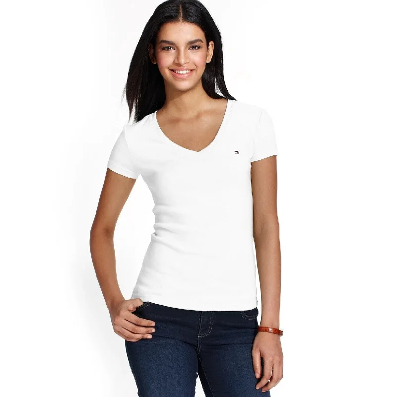 Limited Edition T-ShirtsTommy Hilfiger Women's V-Neck T-Shirt White Size Small