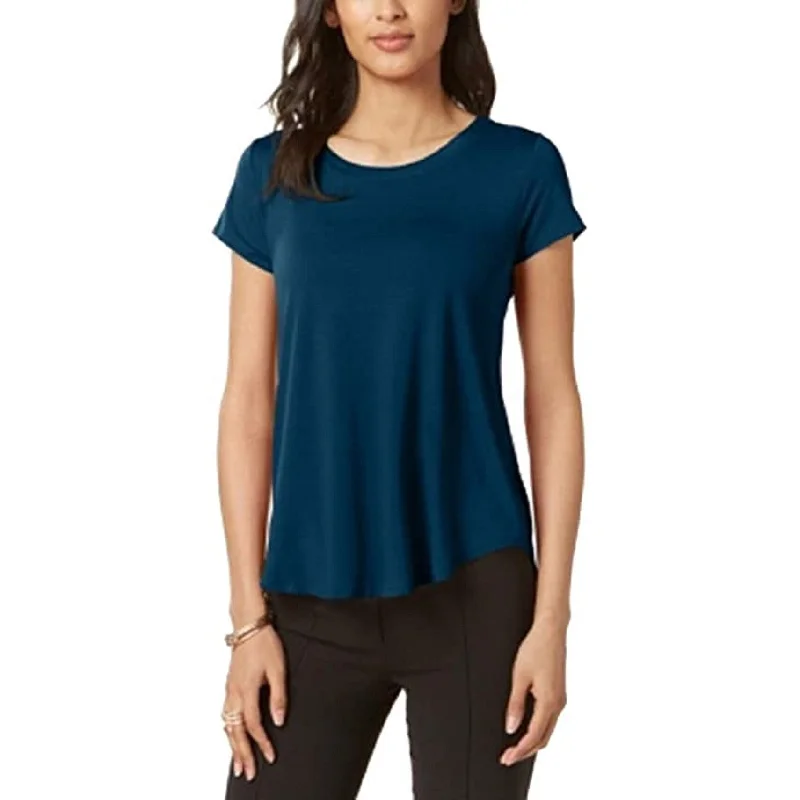 Hemp T-ShirtsAlfani Women's Petite Satin-Trim High-Low T-Shirt Green Size Petite