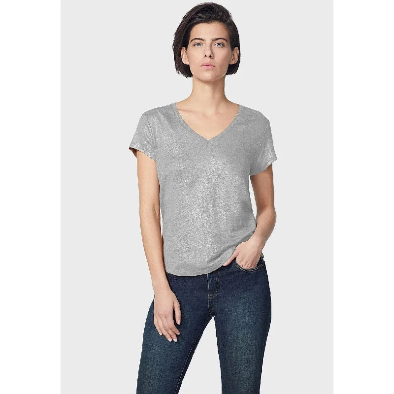 Crewneck T-ShirtsIKKS Women's V-neck Linen T-shirt Mouse Gray Size Small