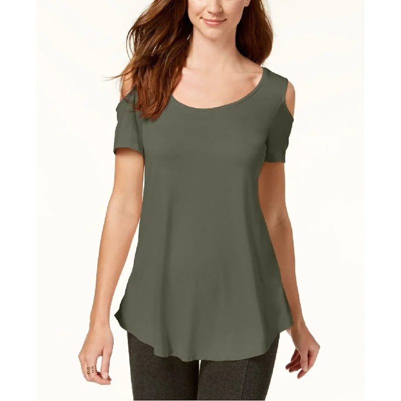 Slim Fit T-ShirtsJM Collection Cold-Shoulder Swing T-Shirt Olive Size Extra Large