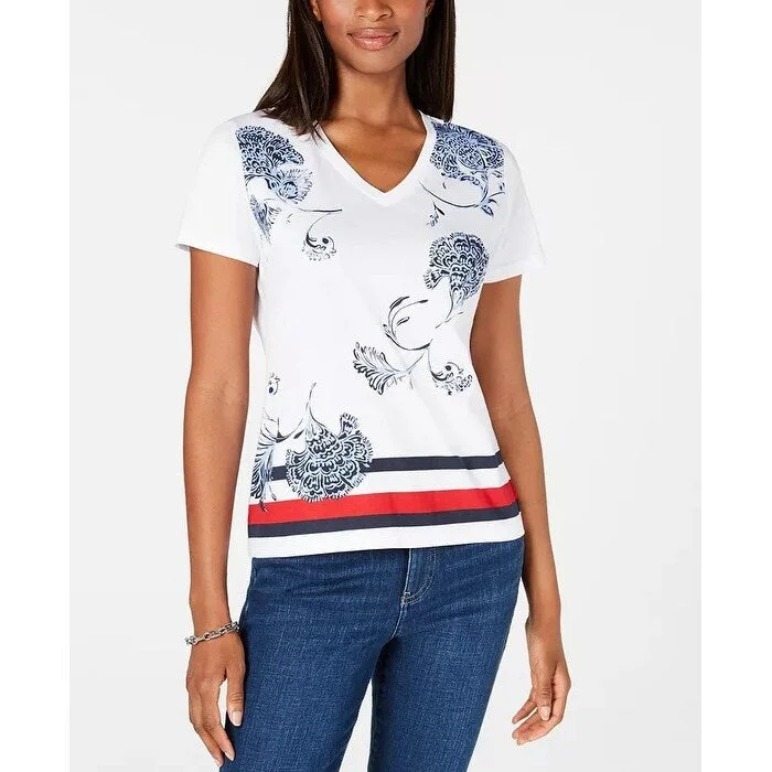 Collaborative T-ShirtsTommy Hilfiger Women's Striped Printed T-Shirt White Size Small