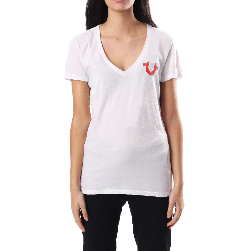 Metallic T-ShirtsTrue Religion Women's Cotton Logo V Neck T-Shirt White Size Small