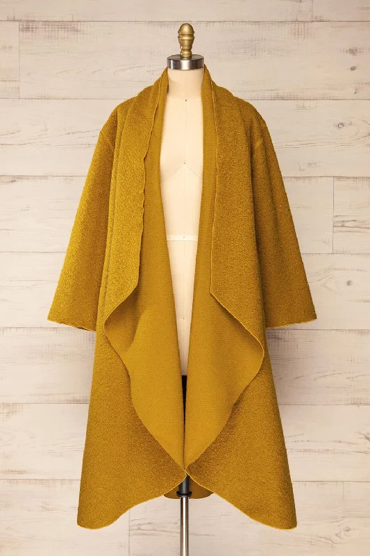 Funafuti Chartreuse | Long Open Felt Cardigan