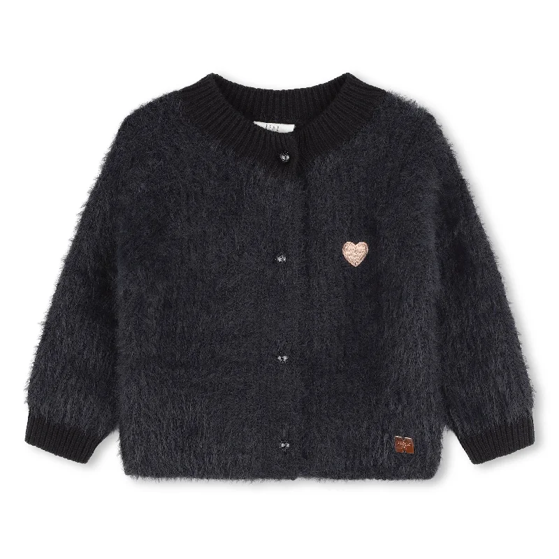 Navy Fuzzy Heart Cardigan