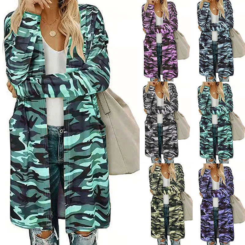 Women's Long Sleeve Side Pockets Jackets Tops Camouflage Coats Outdoor Cardigans