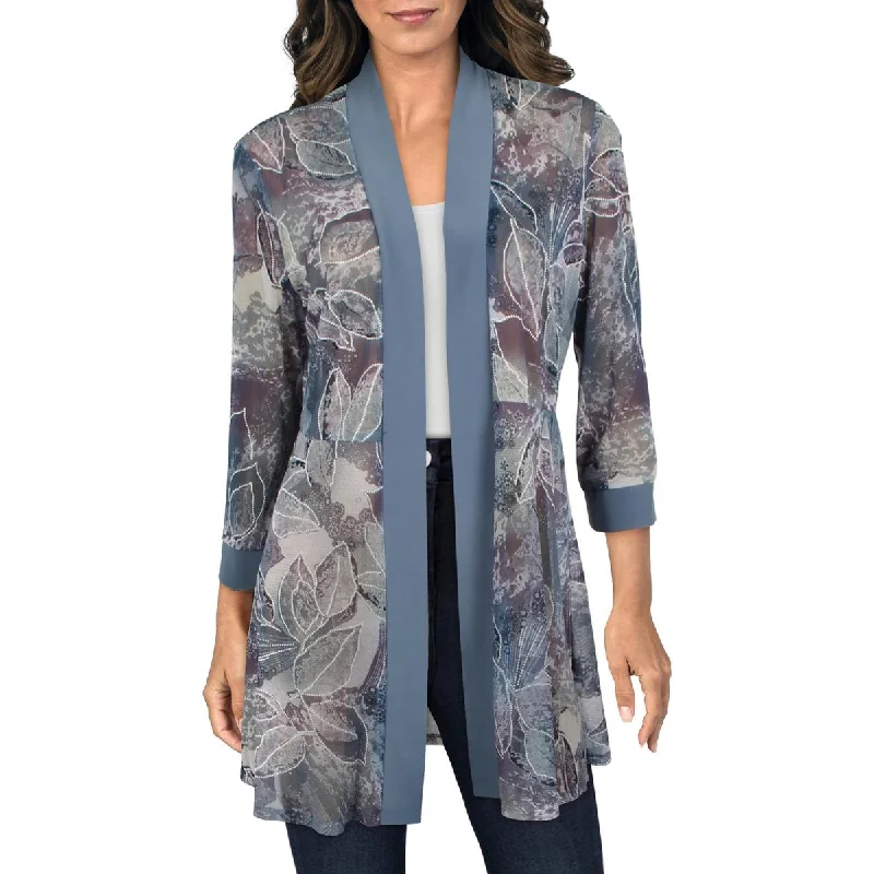 Womens Printed Cardigan Open-Front Blazer