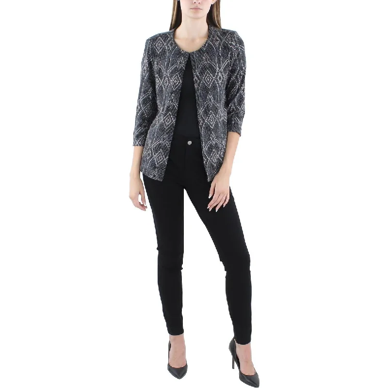 Womens Glitter Cardigan Collarless Blazer