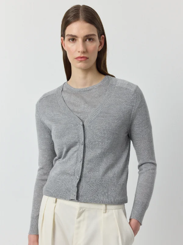 Cashmere Lurex Cardigan - Grey Melange/Silver