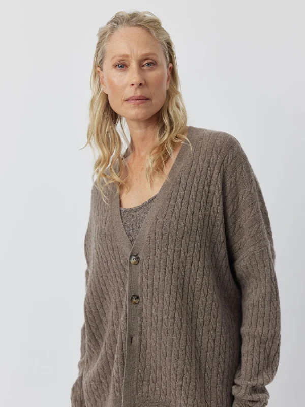 Relaxed Cashmere Cable Cardigan - Walnut