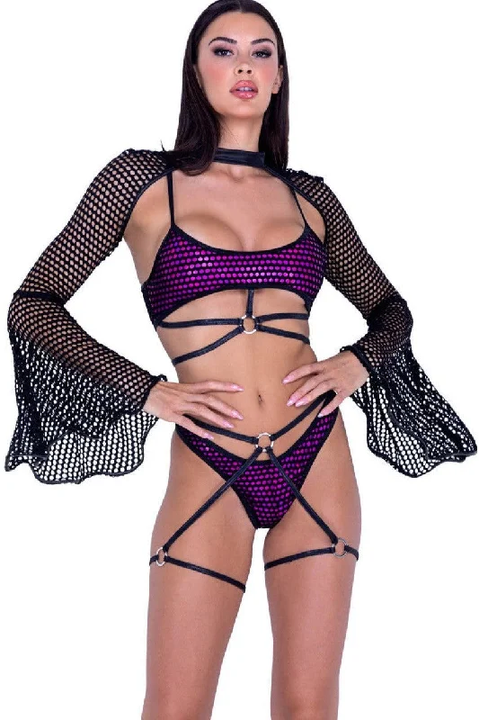 Strappy Fishnet Cropped Top with Shimmer LiningCroptopfashion