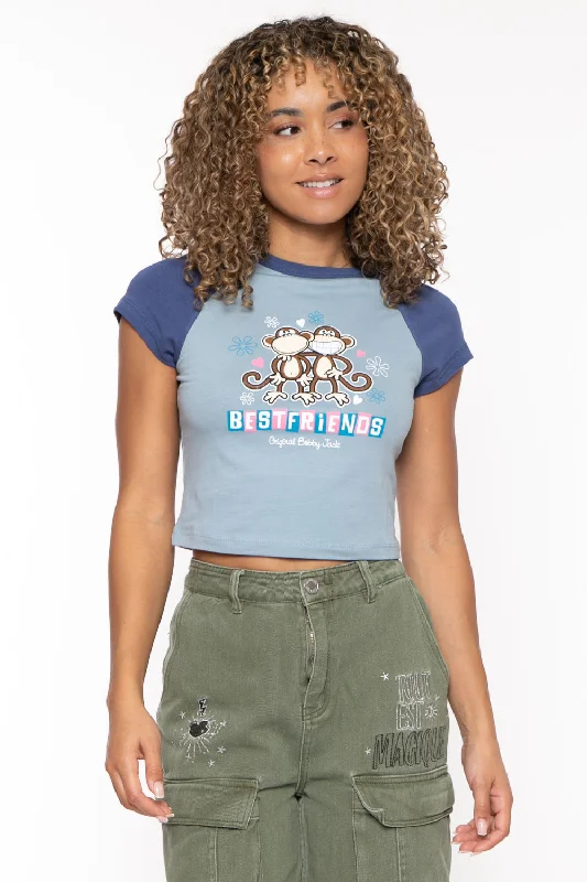 Best Friends - Bobby Jack Crop Raglan Top - BlueCroptopminimal