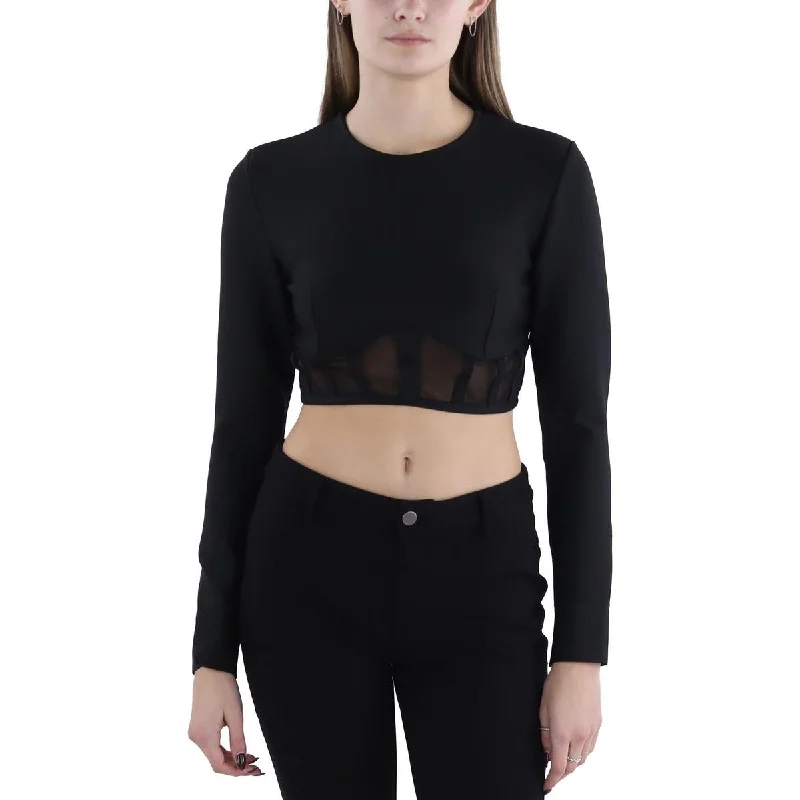 Womens Mesh Inset Long Sleeve CroppedCroptopsilk