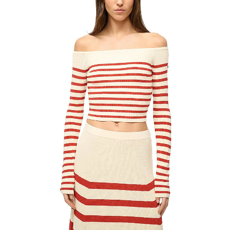 Womens Striped Off-The-Shoulder CroppedCroptopfit