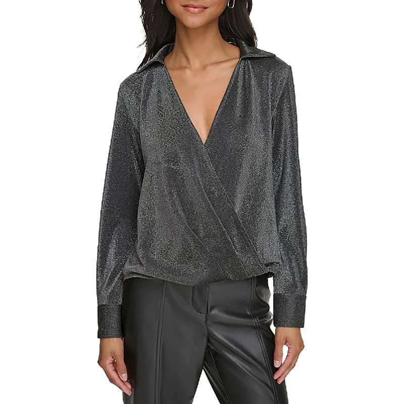 Calvin Klein Womens Crop Metallic Wrap TopCroptopar