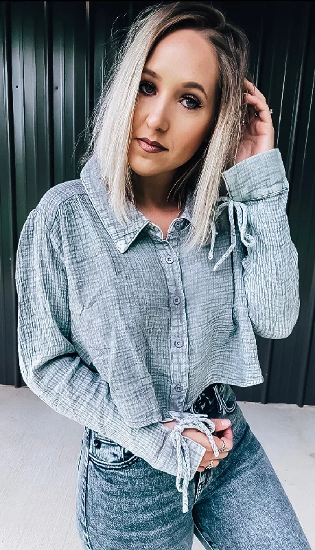 Grey Gauze Crop FlannelCroptopexperience