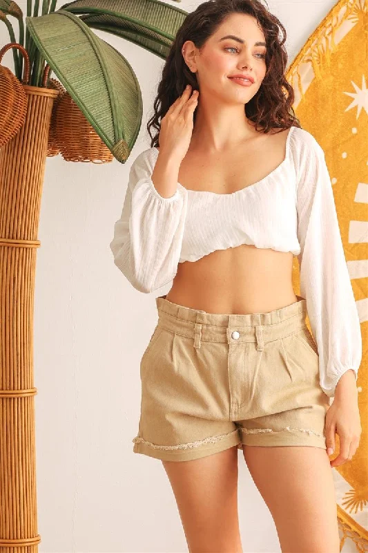 Ivory Puff Long Sleeve Crop TopCroptopweb