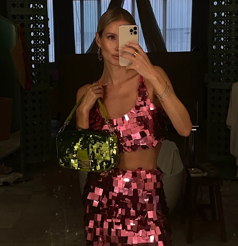 Jonathan Simkhai Pink Sequin Crop Top UK 8Croptopscene