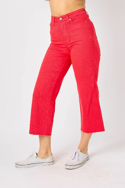 Judy Blue High Waist Red Garment Dyed Tummy Control Crop Wide LegCroptopinnovation