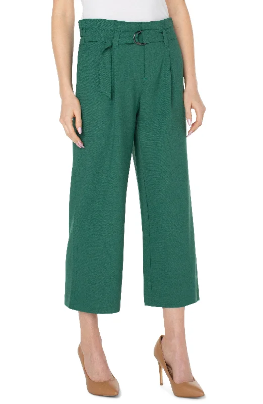 Liverpool Belted Paperbag High Waist Crop Wide Leg Pants In SerpentineCroptopapp