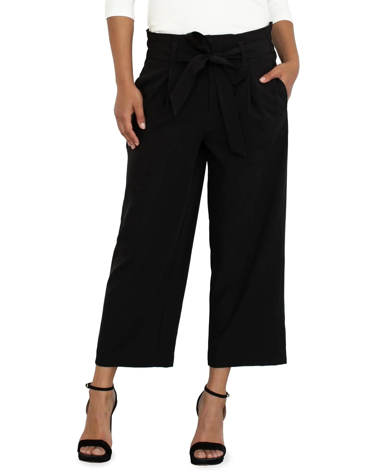 Liverpool Belted Paperbag Wide Leg Crop Black Pant 25 In.Croptoplegend