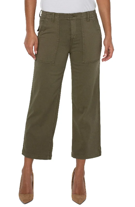 Liverpool Crop Wide Leg Twill Cargo Pants 26 Ins In Myrtle GreenCroptoplegend