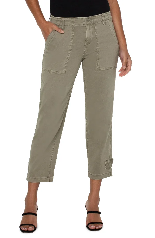 Liverpool Utility Crop Cargo Pant With Cinched Leg 26in Inseam In Pewter GreenCroptopar