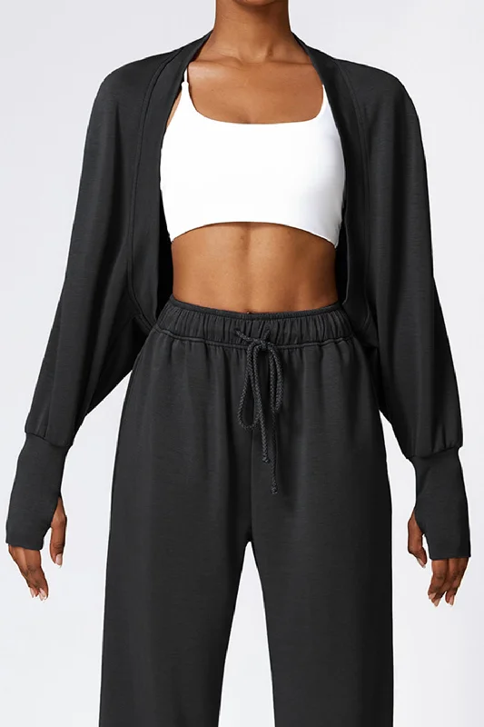 Open Front Long Sleeve Cropped Active OuterwearCroptopmodern