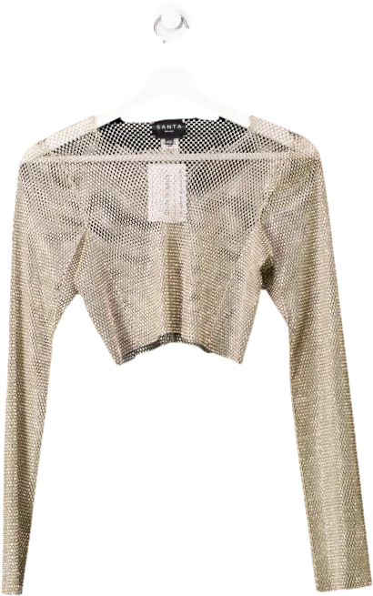 Santa Brands Metallic Golden Long Sleeve Crop Top UK XSCroptopculture