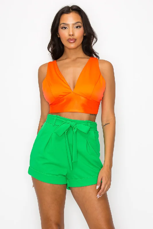 Stacy Orange Satin Bra Crop TopCroptopcloud