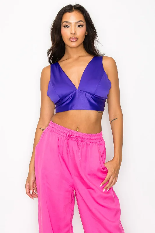 Stacy Purple Satin Bra Crop TopCroptopplatform