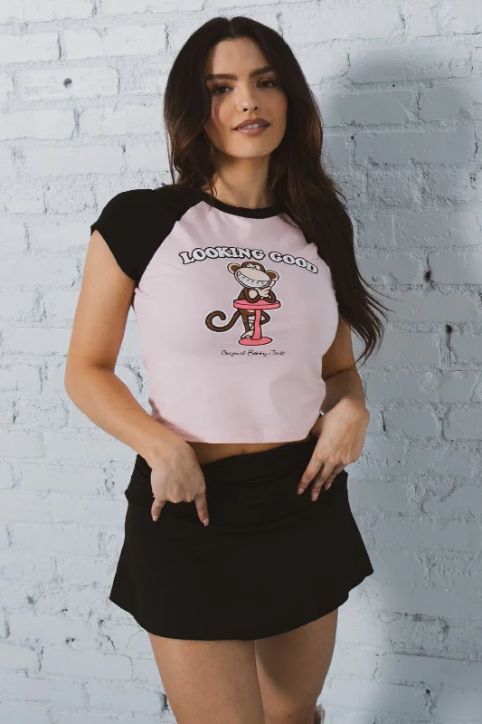 Looking Good - Bobby Jack Crop Raglan Top - PinkCroptopicon