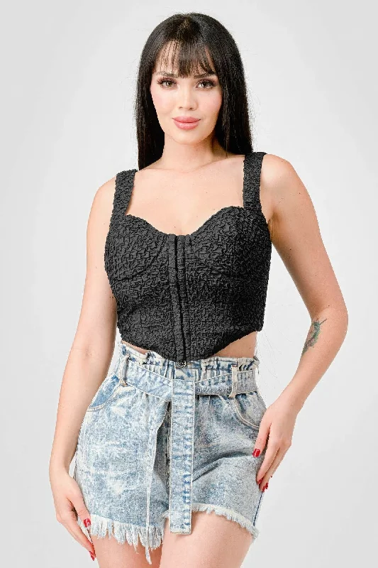 Women's High Fashion Crinkle Stretch Knit Bustier Crop TopCroptopvirtual