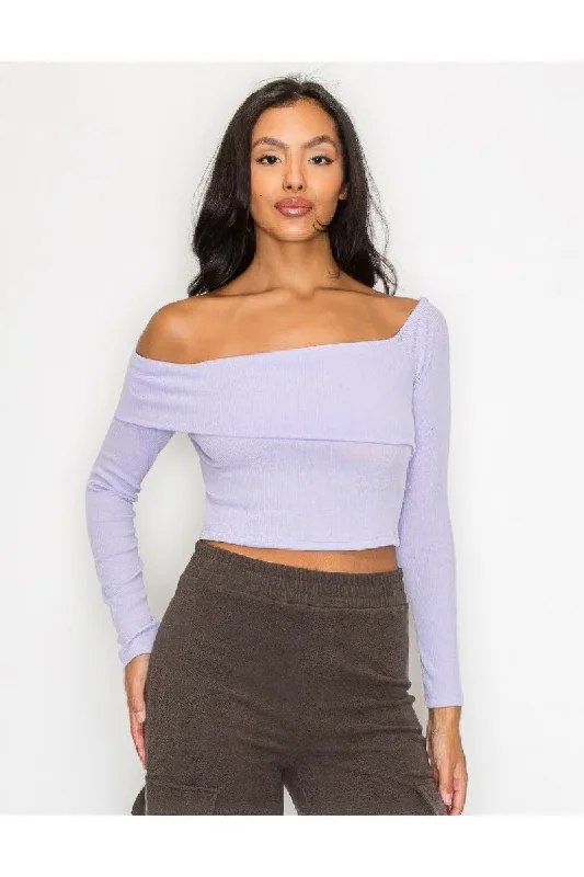 Bardot ribbed long sleeve crop topCroptoptailor