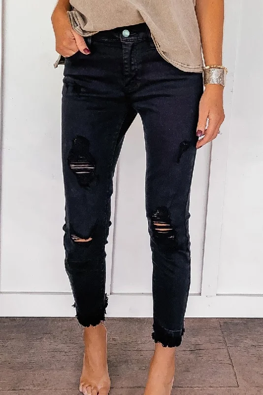 Black Distressed Frayed Cropped Skinny JeansCroptopwool