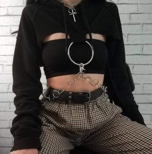 Gothic O-ring and Chain Crop HoodieCroptopsleeve