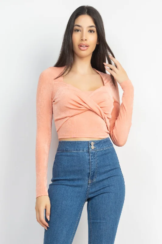 Twisted Velvety Long Sleeve Crop TopCroptopstripes