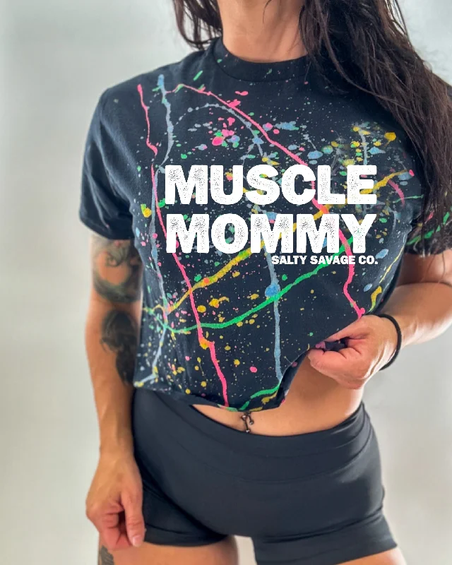 Salty Savage Ladies “MUSCLE MOMMY" Paint Splatter Crop TeeCroptopar