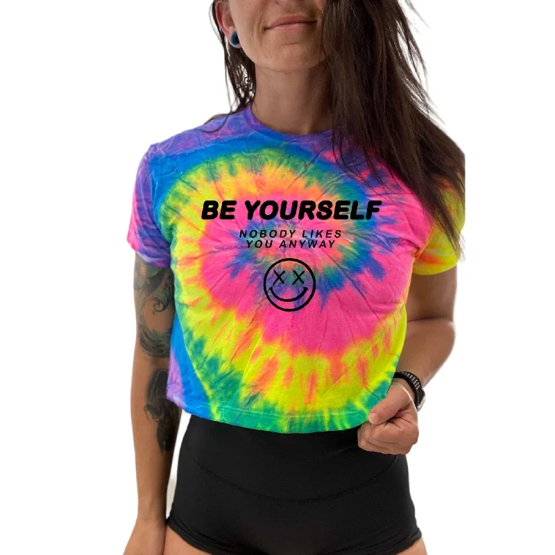 Salty Savage Ladies "Be Yourself, Nobody Likes You Anyway" Spiral Tie Dye Crop TeeCroptopclassic