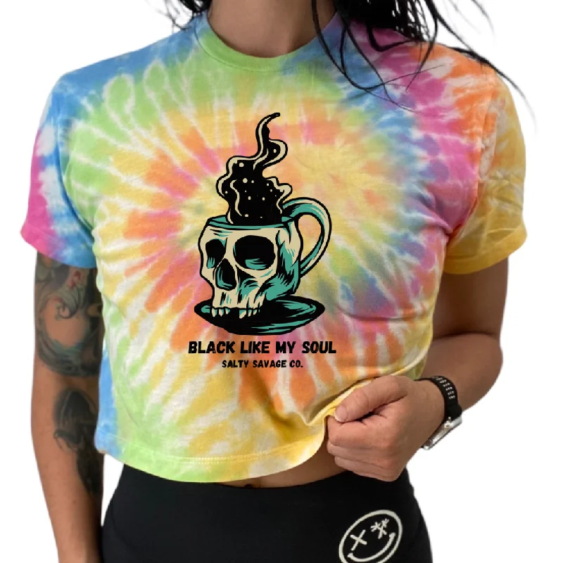 Salty Savage Ladies “BLACK LIKE MY SOUL" Spiral Tie Dye Crop TeeCroptoptraditions