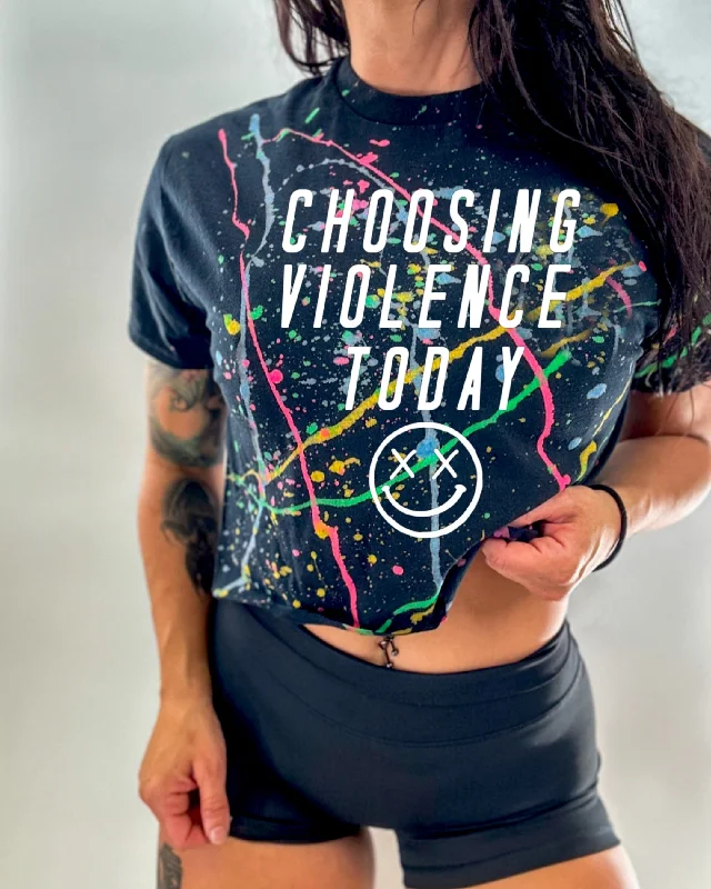 Salty Savage Ladies “Choosing Violence Today” Paint Splatter Crop TeeCroptopwear