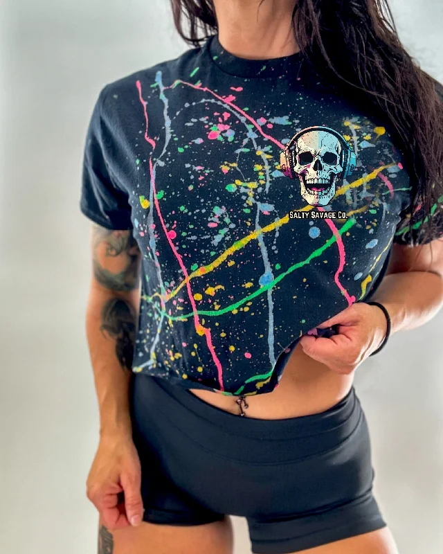 Salty Savage Ladies “DEAD BEATS” Paint Splatter Crop Tee | BasicCroptopcolor