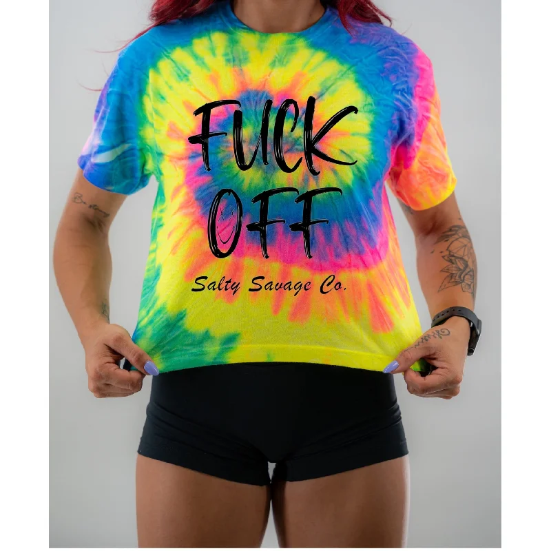 Salty Savage Ladies "FUCK OFF" Spiral Tie Dye Crop TeeCroptopwear