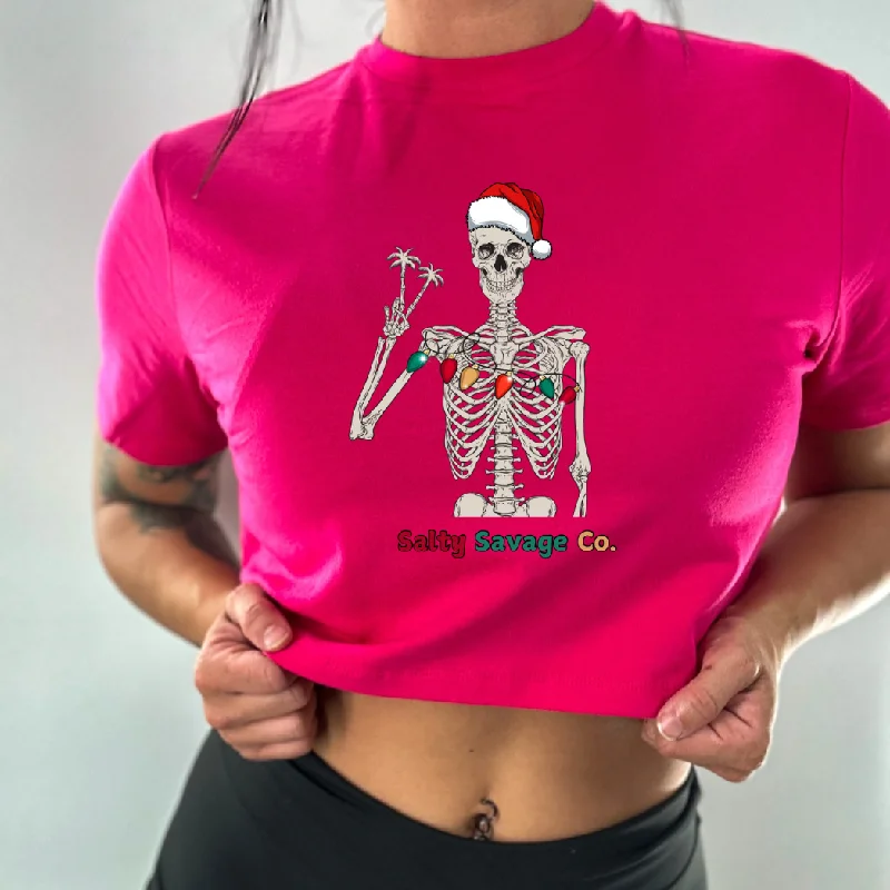 Salty Savage Ladies "Holiday Peace Skeleton" Performance Crop TeeCroptopseam