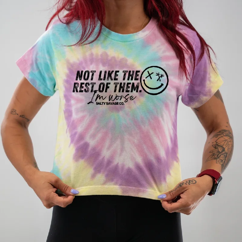 Salty Savage Ladies "I’m worse" Spiral Tie Dye Crop TeeCroptopprint