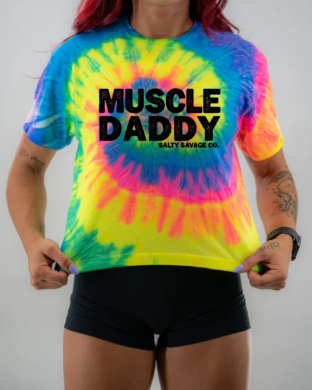 Salty Savage Ladies "MUSCLE DADDY" Spiral Tie Dye Crop TeeCroptopgadget