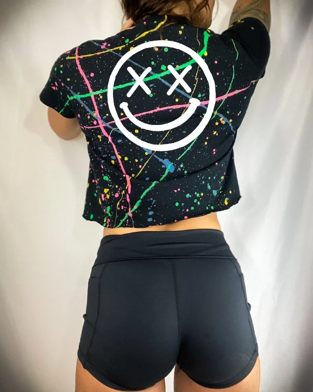 Salty Savage Ladies “OG Smile” Paint Splatter Crop Tee | Business in the Front, Party in the BackCroptopseam