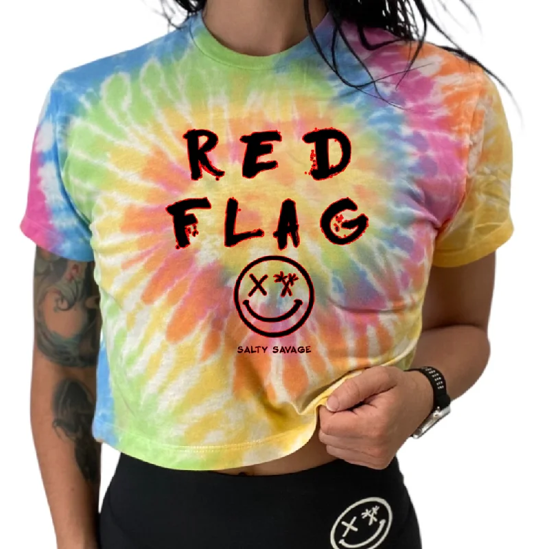 Salty Savage Ladies "RED FLAG" Spiral Tie Dye Crop TeeCroptopvibe