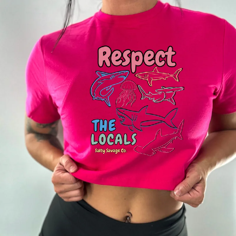 Salty Savage Ladies "Respect The Locals Shark" Performance Crop TeeCroptopsleeve