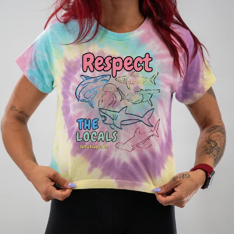 Salty Savage Ladies "Respect the Locals Shark" Spiral Tie Dye Crop TeeCroptopdurable