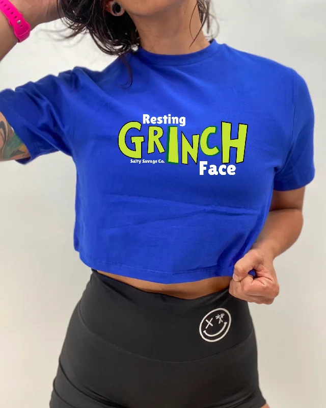 Salty Savage Ladies "Resting GRINCH Face" Performance Crop TeeCroptopstripes